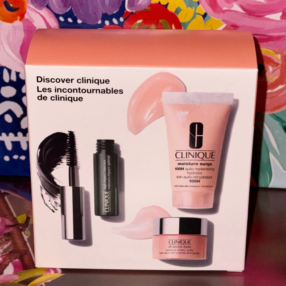 NIB NWT Discover Clinique 3 Piece Travel Size Set All About Eyes Mascara & Cream